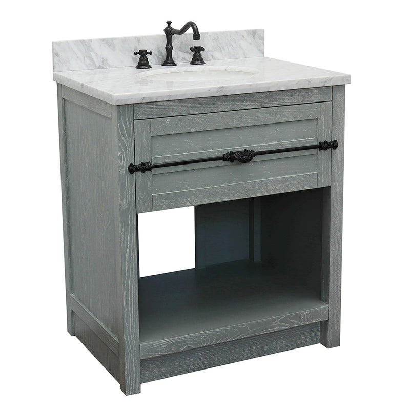 Bellaterra 31" Single Vanity" Gray Ash Finish Top With White Carrara And Oval Sink 400101-GYA-WMO