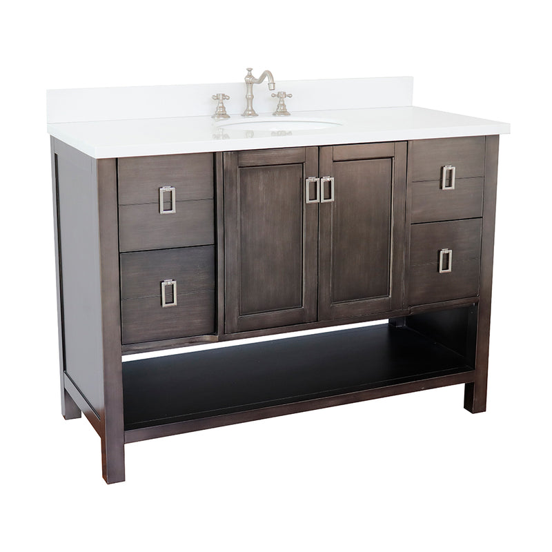 Bellaterra 49" Single Vanity" Silvery Brown Finish Top With White Quartz And Oval Sink 400300-SB-WEO