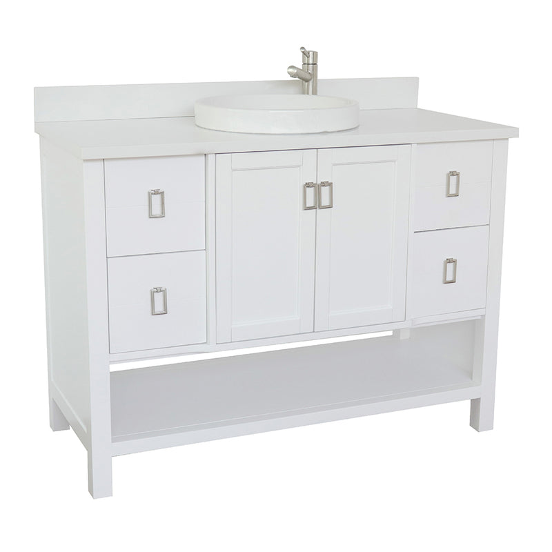 Bellaterra 49" Single Vanity" White Finish Top With White Quartz And Round Sink 400300-WH-WERD