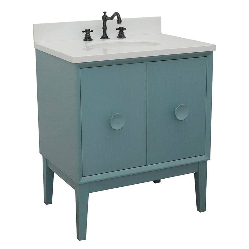 Bellaterra 31" Single Vanity" Aqua Blue Finish Top With White Quartz And Oval Sink 400400-AB-WEO