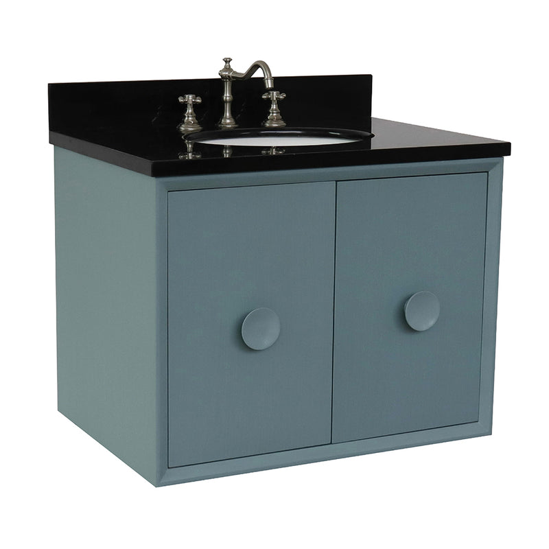 Bellaterra 31" Single Wall Mount Vanity" Aqua Blue Finish Top With Black Galaxy And Oval Sink 400400-CAB-AB-BGO