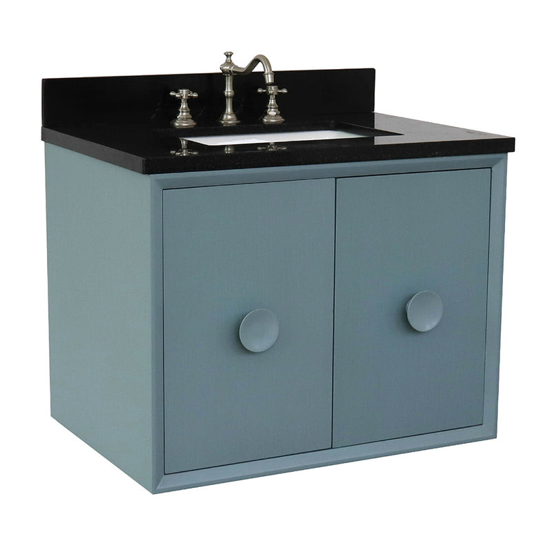 Bellaterra 31" Single Wall Mount Vanity" Aqua Blue Finish Top With Black Galaxy And Rectangle Sink 400400-CAB-AB-BGR