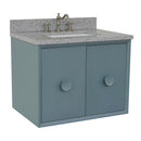Bellaterra 31" Single Wall Mount Vanity" Aqua Blue Finish Top With Gray Granite And Rectangle Sink 400400-CAB-AB-GYR
