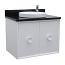 Bellaterra 31" Single Wall Mount Vanity" White Finish Top With Black Galaxy And Round Sink 400400-CAB-WH-BGRD