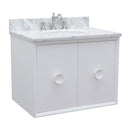 Bellaterra 31" Single Wall Mount Vanity" White Finish Top With White Carrara And Oval Sink 400400-CAB-WH-WMO