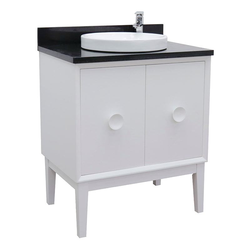 Bellaterra 31" Single Vanity" White Finish Top With Black Galaxy And Round Sink 400400-WH-BGRD