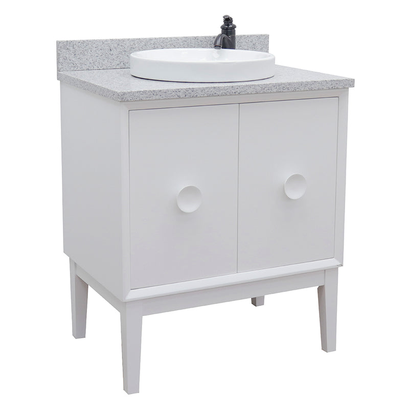 Bellaterra 31" Single Vanity" White Finish Top With Gray Granite And Round Sink 400400-WH-GYRD