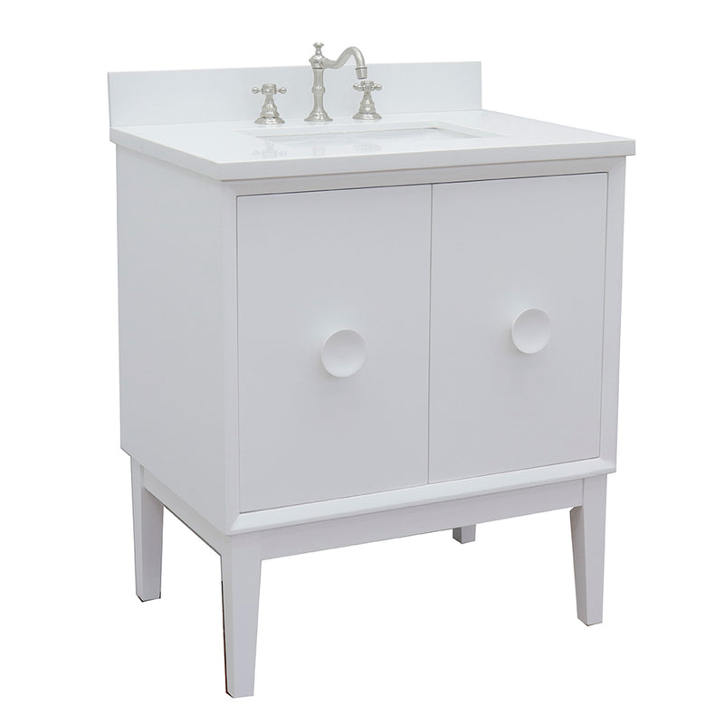 Bellaterra 31" Single Vanity" White Finish Top With White Quartz And Rectangle Sink 400400-WH-WER