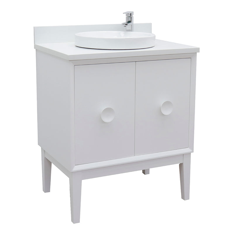 Bellaterra 31" Single Vanity" White Finish Top With White Quartz And Round Sink 400400-WH-WERD