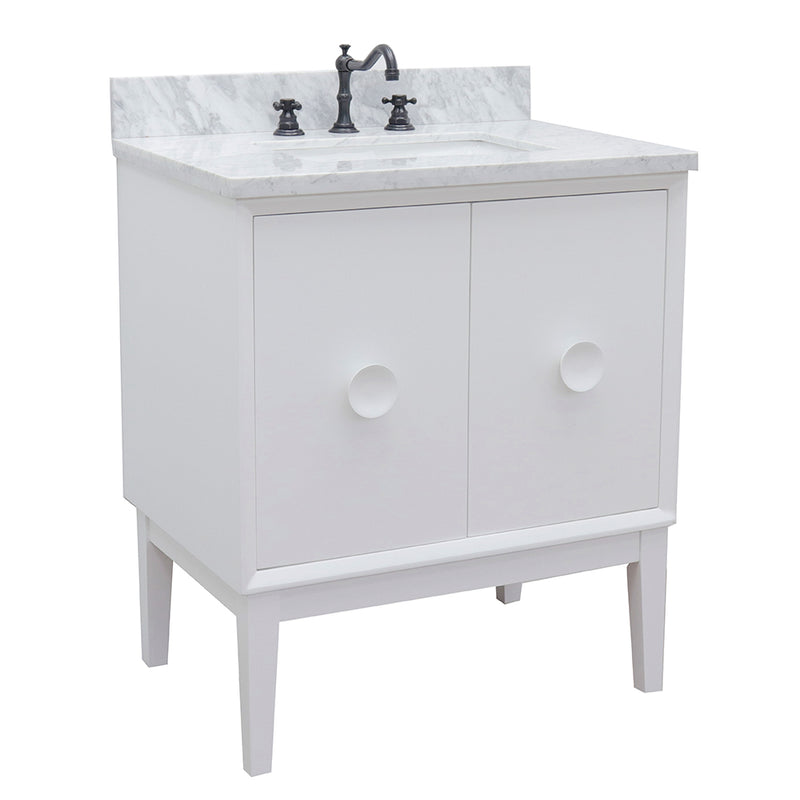 Bellaterra 31" Single Vanity" White Finish Top With White Carrara And Rectangle Sink 400400-WH-WMR