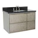 Bellaterra 37" Single Wall Mount Vanity" Linen Brown Finish Top With Black Galaxy And Rectangle Sink 400500-CAB-LN-BGR