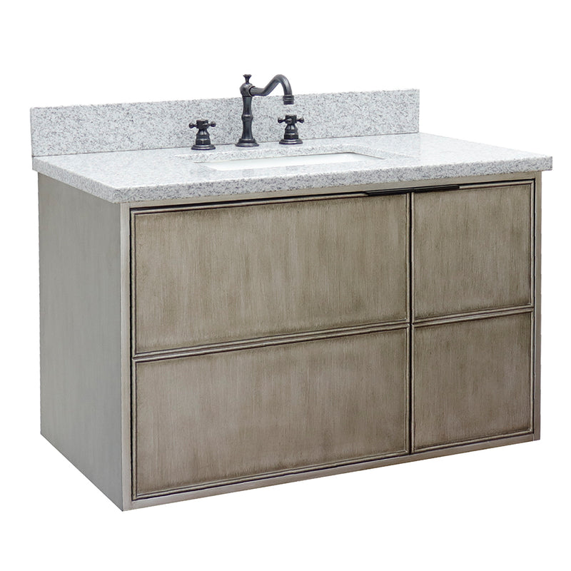 Bellaterra 37" Single Wall Mount Vanity" Linen Brown Finish Top With Gray Granite And Rectangle Sink 400500-CAB-LN-GYR