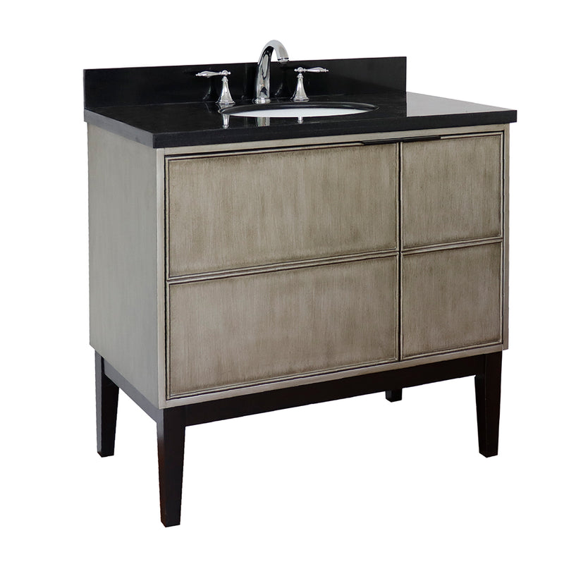 Bellaterra 37" Single Vanity" Linen Brown Finish Top With Black Galaxy And Oval Sink 400500-LN-BGO