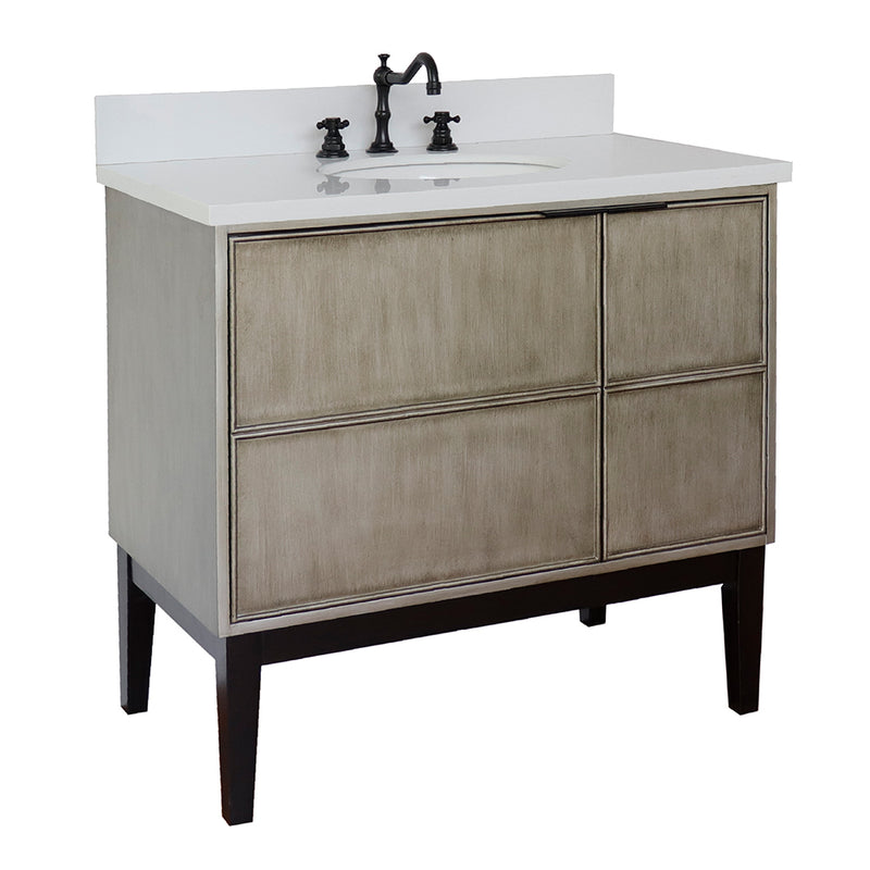 Bellaterra 37" Single Vanity" Linen Brown Finish Top With White Quartz And Oval Sink 400500-LN-WEO