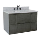 Bellaterra 37" Single Wall Mount Vanity" Linen Gray Finish Top With Gray Granite And Rectangle Sink 400501-CAB-LY-GYR