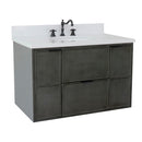 Bellaterra 37" Single Wall Mount Vanity" Linen Gray Finish Top With White Quartz And Oval Sink 400501-CAB-LY-WEO