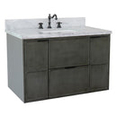 Bellaterra 37" Single Wall Mount Vanity" Linen Gray Finish Top With White Carrara And Rectangle Sink 400501-CAB-LY-WMR