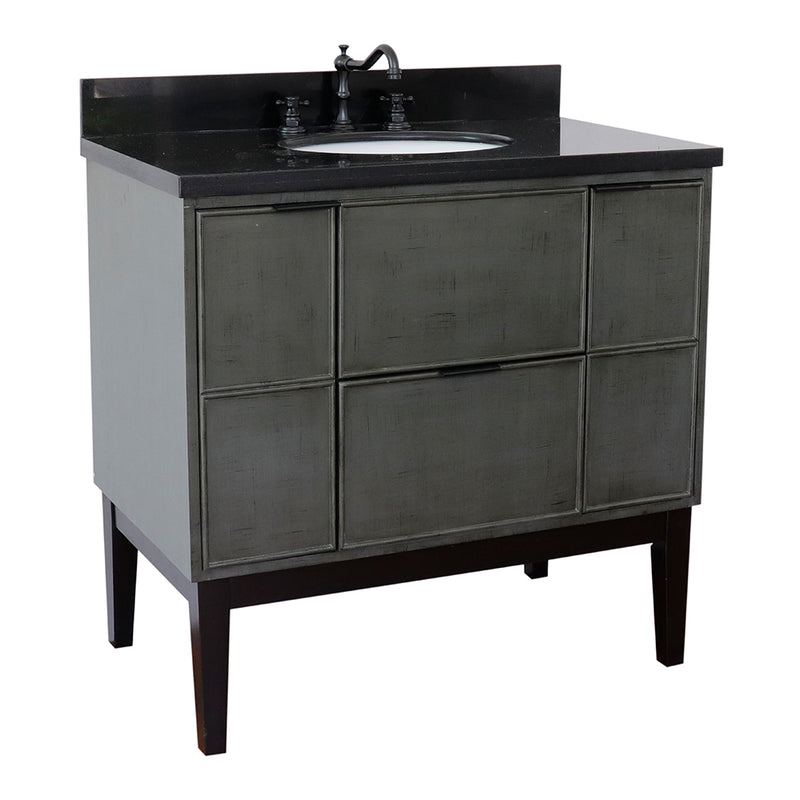 Bellaterra 37" Single Vanity" Linen Gray Finish Top With Black Galaxy And Oval Sink 400501-LY-BGO