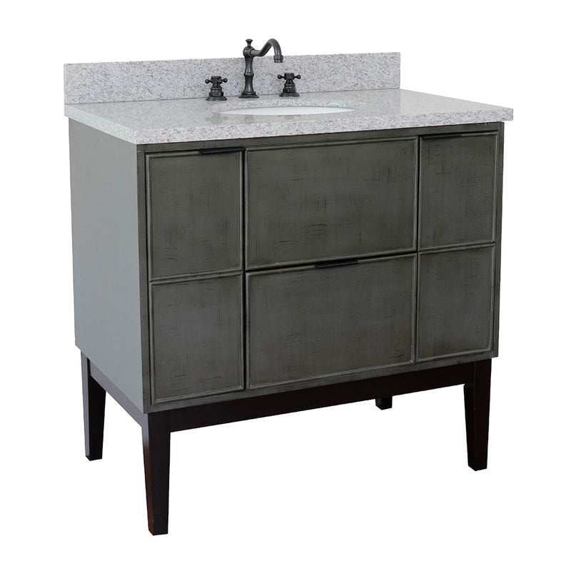 Bellaterra 37" Single Vanity" Linen Gray Finish Top With Gray Granite And Oval Sink 400501-LY-GYO