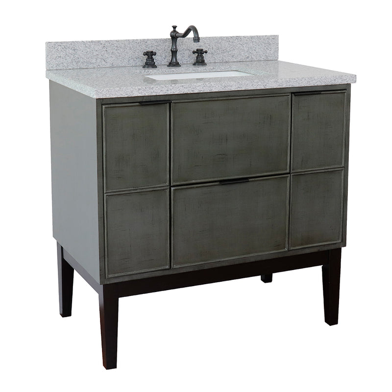 Bellaterra 37" Single Vanity" Linen Gray Finish Top With Gray Granite And Rectangle Sink 400501-LY-GYR