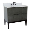 Bellaterra 37" Single Vanity" Linen Gray Finish Top With White Quartz And Oval Sink 400501-LY-WEO