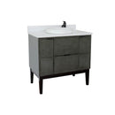 Bellaterra 37" Single Vanity" Linen Gray Finish Top With White Quartz And Round Sink 400501-LY-WERD