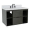 Bellaterra 37" Single Wall Mount Vanity" Linen Gray Finish Top With White Quartz And Oval Sink 400502-CAB-LY-WEO