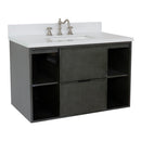 Bellaterra 37" Single Wall Mount Vanity" Linen Gray Finish Top With White Quartz And Rectangle Sink 400502-CAB-LY-WER