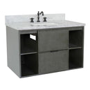 Bellaterra 37" Single Wall Mount Vanity" Linen Gray Finish Top With White Carrara And Rectangle Sink 400502-CAB-LY-WMR