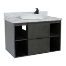 Bellaterra 37" Single Wall Mount Vanity" Linen Gray Finish Top With White Carrara And Round Sink 400502-CAB-LY-WMRD