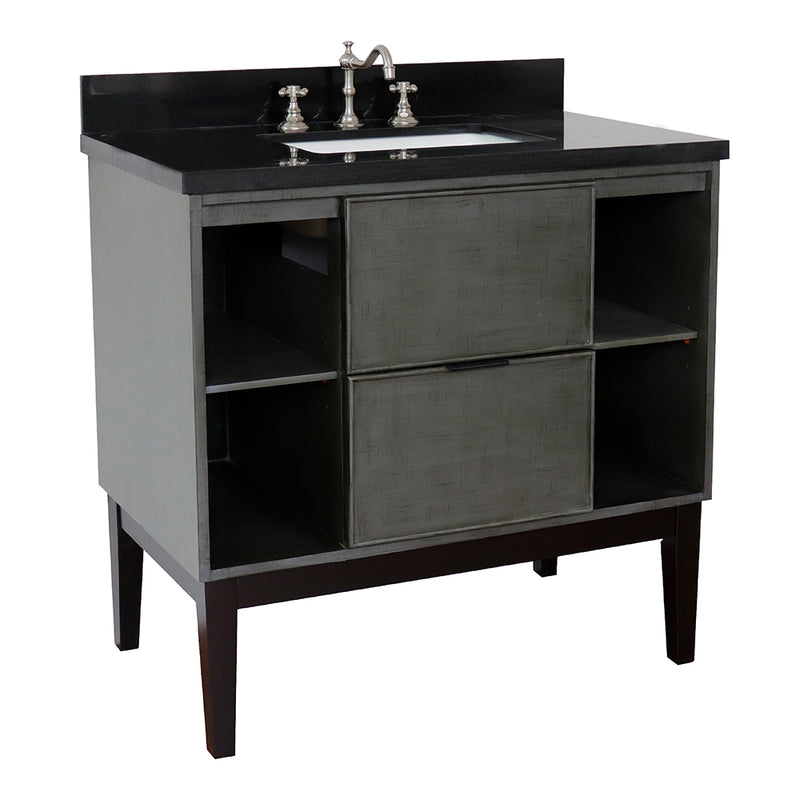 Bellaterra 37" Single Vanity" Linen Gray Finish Top With Black Galaxy And Rectangle Sink 400502-LY-BGR