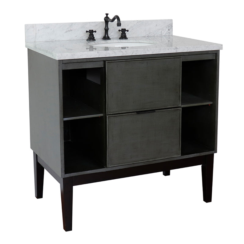 Bellaterra 37" Single Vanity" Linen Gray Finish Top With White Carrara And Oval Sink 400502-LY-WMO