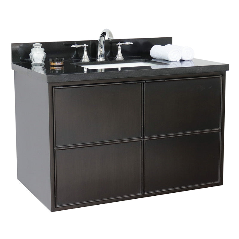 Bellaterra 37" Single Wall Mount Vanity" Cappuccino Finish Top With Black Galaxy And Rectangle Sink 400503-CAB-CP-BGR