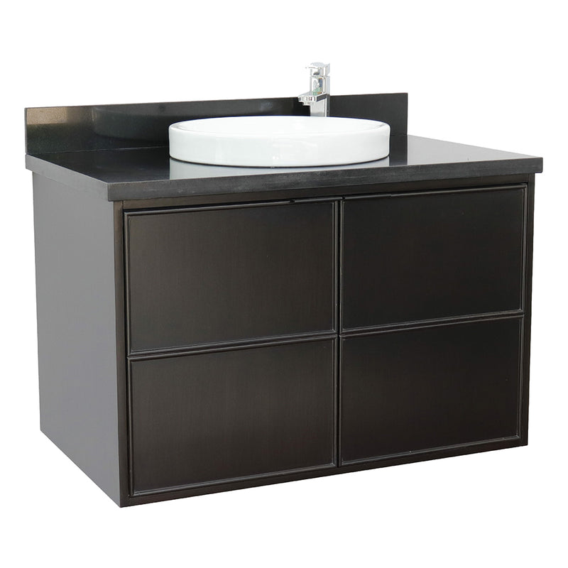 Bellaterra 37" Single Wall Mount Vanity" Cappuccino Finish Top With Black Galaxy And Round Sink 400503-CAB-CP-BGRD