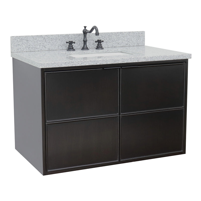 Bellaterra 37" Single Wall Mount Vanity" Cappuccino Finish Top With Gray Granite And Rectangle Sink 400503-CAB-CP-GYR