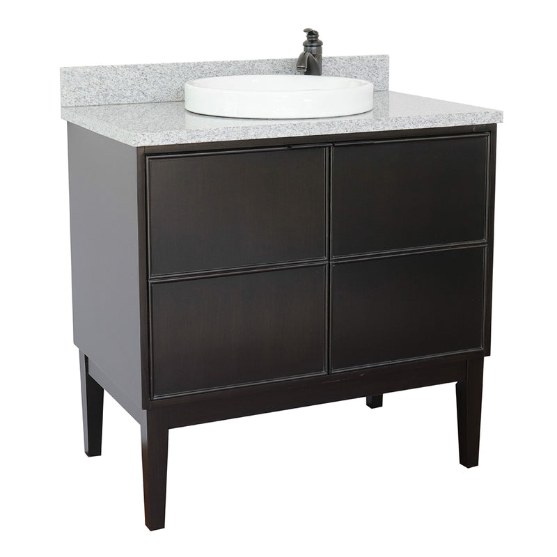 Bellaterra 37" Single Vanity" Cappuccino Finish Top With Gray Granite And Round Sink 400503-CP-GYRD