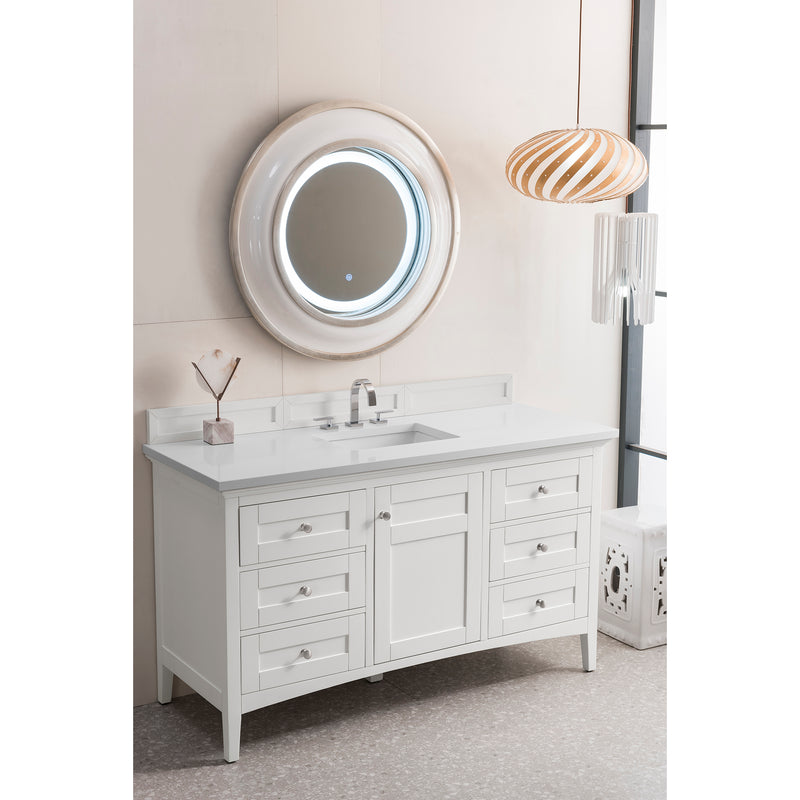 James Martin Palisades 60" Single Vanity Bright White with 3 cm Classic White Quartz Top 527-V60S-BW-3CLW