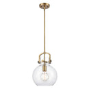 Newton Sphere Mini Pendant shown in the Brushed Brass finish with a Clear shade