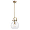 Newton Sphere Mini Pendant shown in the Brushed Brass finish with a Clear shade