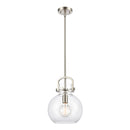 Newton Sphere Mini Pendant shown in the Brushed Satin Nickel finish with a Clear shade