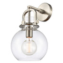 Newton Sphere Sconce shown in the Brushed Satin Nickel finish with a Clear shade