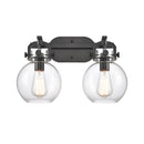 Newton Sphere Bath Vanity Light shown in the Matte Black finish with a Clear shade