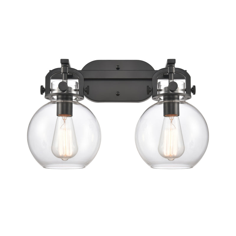 Newton Sphere Bath Vanity Light shown in the Matte Black finish with a Clear shade