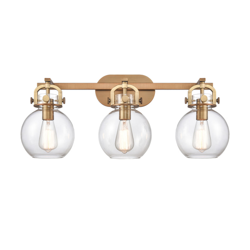 Newton Sphere Bath Vanity Light shown in the Brushed Brass finish with a Clear shade