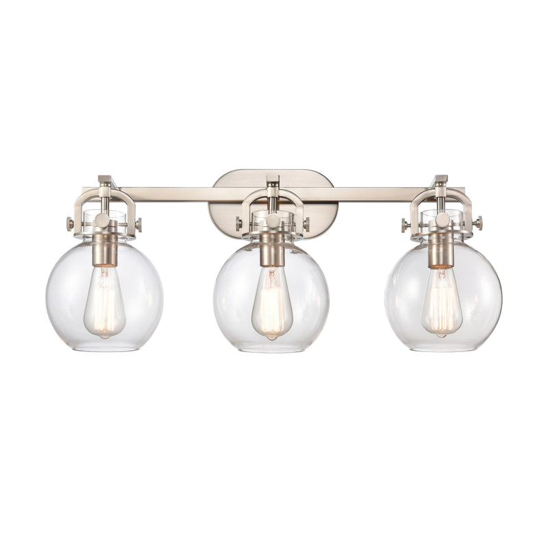 Newton Sphere Bath Vanity Light shown in the Brushed Satin Nickel finish with a Clear shade