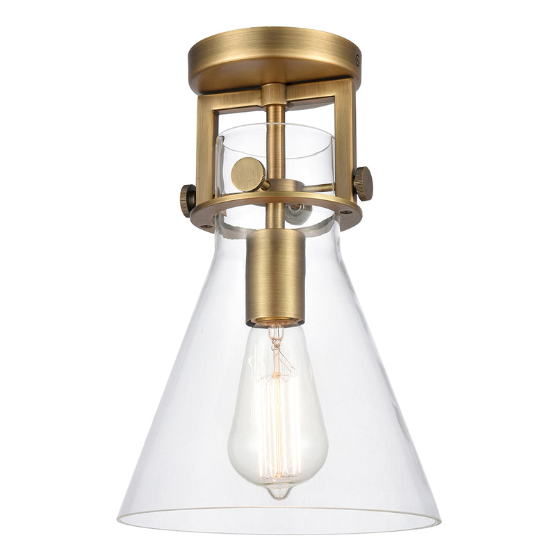 Newton Cone Flush Mount shown in the Brushed Brass finish with a Clear shade