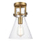 Newton Cone Flush Mount shown in the Brushed Brass finish with a Clear shade