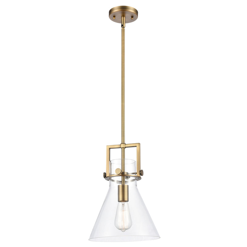 Newton Cone Mini Pendant shown in the Brushed Brass finish with a Clear shade