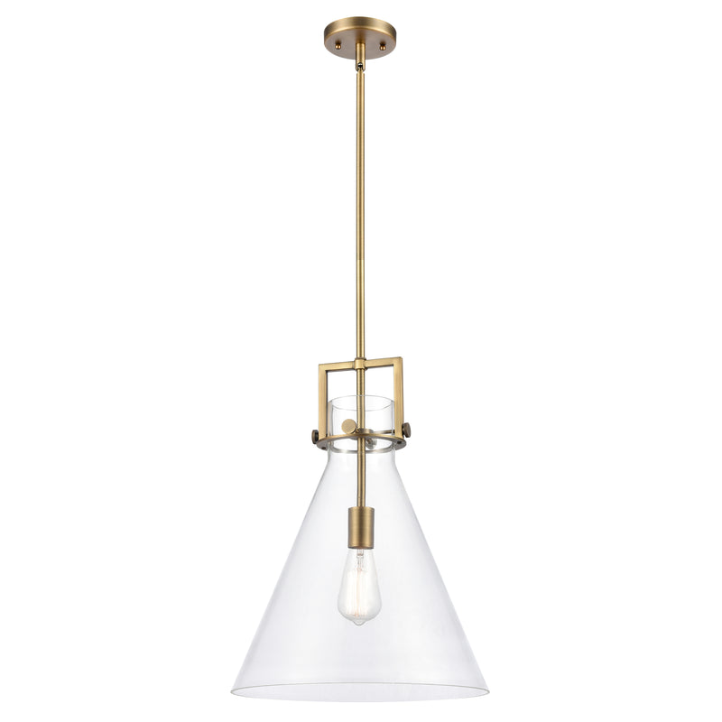 Newton Cone Pendant shown in the Brushed Brass finish with a Clear shade