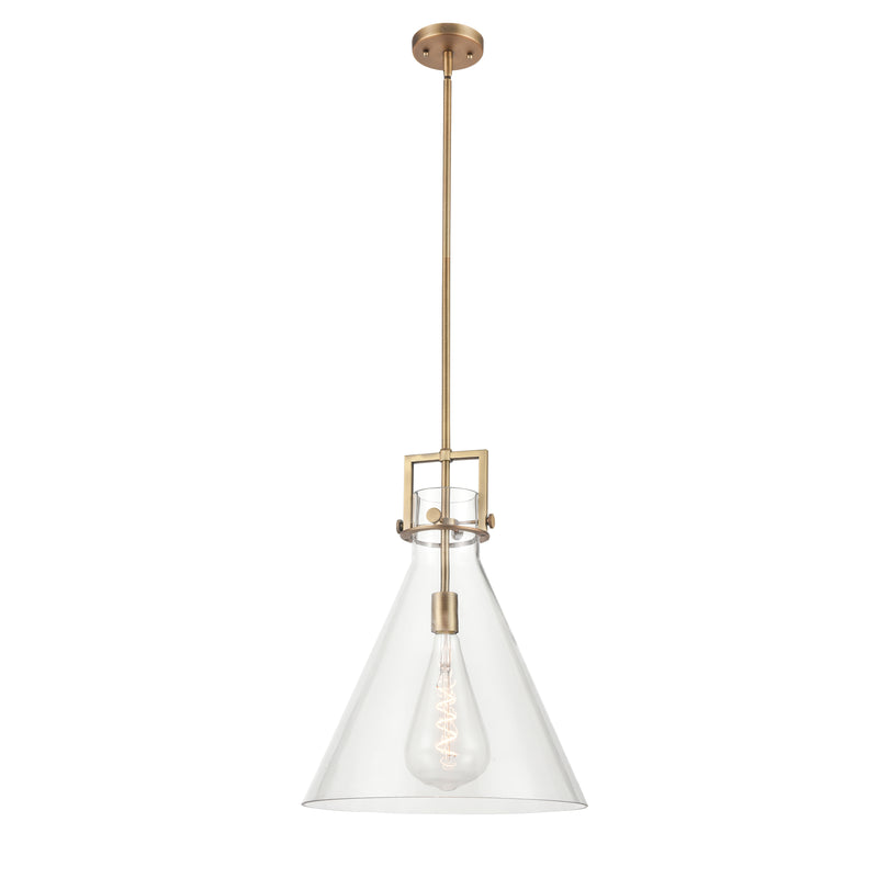 Newton Cone Pendant shown in the Brushed Brass finish with a Clear shade